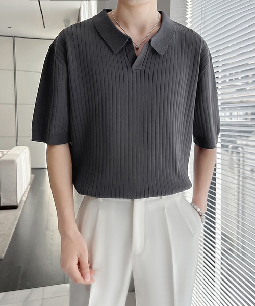 Cloudstyle（クラウドスタイル）の「【Cloudstyle】ケーブルポロ / ニットポロ 半袖（ポロシャツ・メンズ・クリーム/カーキ/ブラック/ダークグレー/グリーン/ホワイト・MEDIUM/LARGE/X-LARGE）」の17枚目の写真