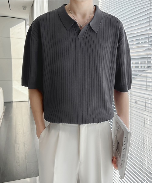 Cloudstyle（クラウドスタイル）の「【Cloudstyle】ケーブルポロ / ニットポロ 半袖（ポロシャツ・メンズ・クリーム/カーキ/ブラック/ダークグレー/グリーン/ホワイト・MEDIUM/LARGE/X-LARGE）」の18枚目の写真