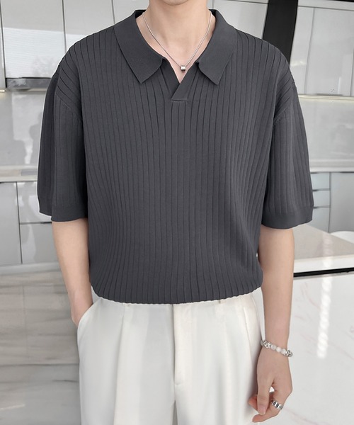 Cloudstyle（クラウドスタイル）の「【Cloudstyle】ケーブルポロ / ニットポロ 半袖（ポロシャツ・メンズ・クリーム/カーキ/ブラック/ダークグレー/グリーン/ホワイト・MEDIUM/LARGE/X-LARGE）」の22枚目の写真