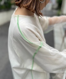 mi via loca | シアー配色ステッチチュールトップス(Tシャツ/カットソー)