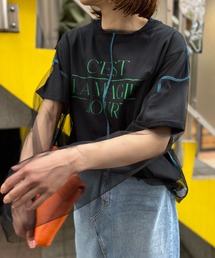 mi via loca | シアー配色ステッチチュールトップス(Tシャツ/カットソー)