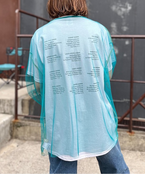 mi via loca(ミヴィアロカ)の「シアー配色ステッチチュールトップス(Tシャツ/カットソー・レディース・オフホワイト/ブラック/ブルーグリーン/ピンク/ライム・FREE)」の8枚目の写真