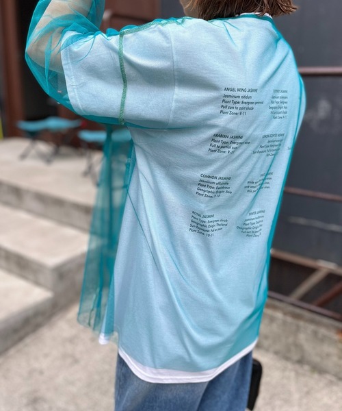 mi via loca(ミヴィアロカ)の「シアー配色ステッチチュールトップス(Tシャツ/カットソー・レディース・オフホワイト/ブラック/ブルーグリーン/ピンク/ライム・FREE)」の14枚目の写真