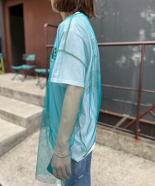 mi via loca(ミヴィアロカ)の「シアー配色ステッチチュールトップス(Tシャツ/カットソー・レディース・オフホワイト/ブラック/ブルーグリーン/ピンク/ライム・FREE)」の13枚目の写真