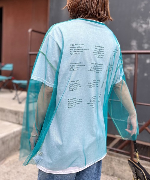 mi via loca(ミヴィアロカ)の「シアー配色ステッチチュールトップス(Tシャツ/カットソー・レディース・オフホワイト/ブラック/ブルーグリーン/ピンク/ライム・FREE)」の17枚目の写真