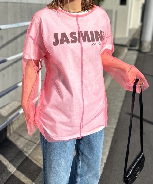 魅力の Tシャツ 刺繍 ロゴ ピンク Blumarine トップス チュール メッシュ トップス