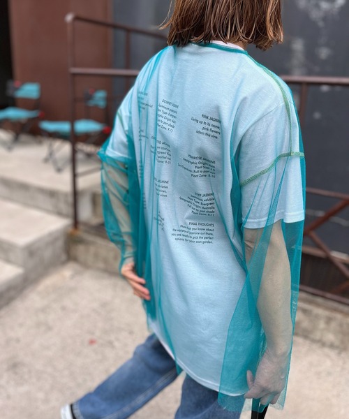 mi via loca(ミヴィアロカ)の「シアー配色ステッチチュールトップス(Tシャツ/カットソー・レディース・オフホワイト/ブラック/ブルーグリーン/ピンク/ライム・FREE)」の12枚目の写真