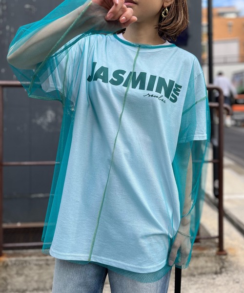 mi via loca(ミヴィアロカ)の「シアー配色ステッチチュールトップス(Tシャツ/カットソー・レディース・オフホワイト/ブラック/ブルーグリーン/ピンク/ライム・FREE)」の15枚目の写真