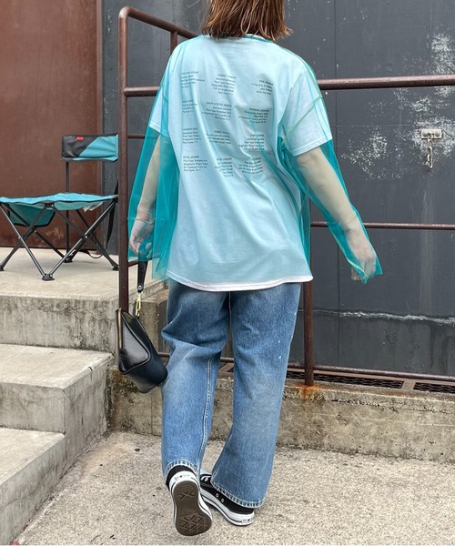 mi via loca(ミヴィアロカ)の「シアー配色ステッチチュールトップス(Tシャツ/カットソー・レディース・オフホワイト/ブラック/ブルーグリーン/ピンク/ライム・FREE)」の21枚目の写真