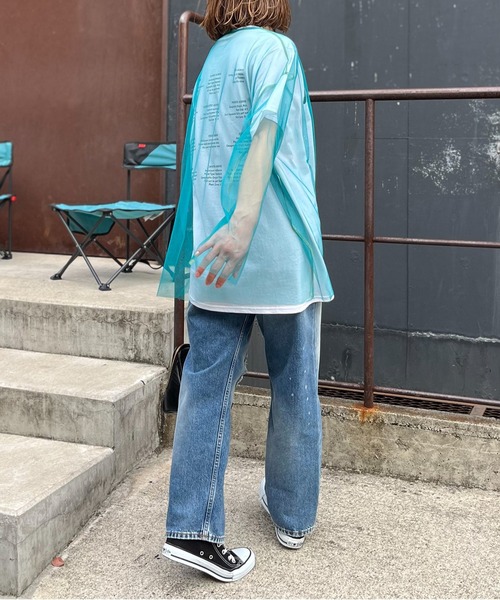 mi via loca（ミヴィアロカ）の「シアー配色ステッチチュールトップス