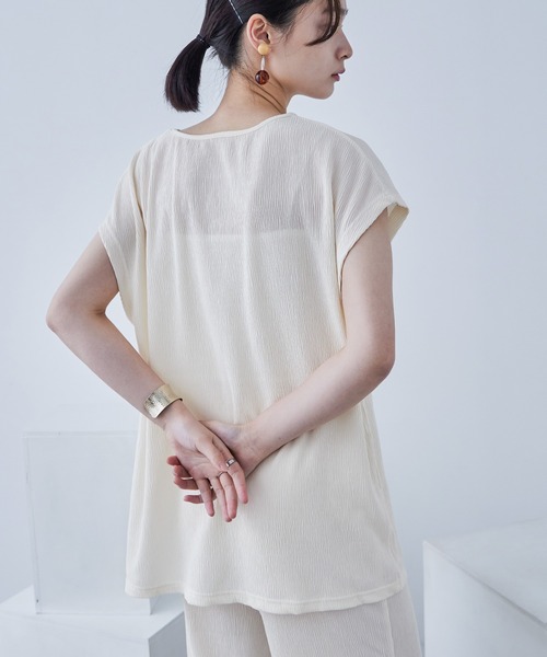 Fashion Letter(ファッションレター)の「プリーツトップス×パンツ セットアップ(Tシャツ/カットソー・レディース・ブラック/ブルー/アイボリー/グレイッシュベージュ・M)」の21枚目の写真