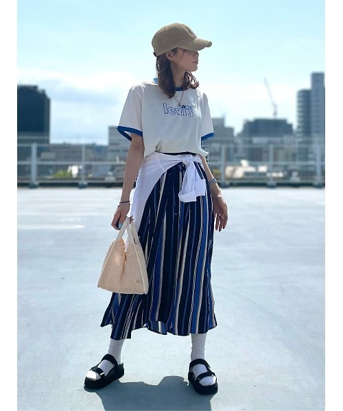 HONEYSUCKLE ROSE（ハニーサックルローズ）の「【HONEYSUCKLE ROSE】マルチストライプスカート（スカート・レディース・ホワイト×ネイビー/ネイビー・L/M）」の13枚目の写真