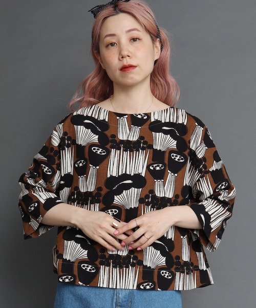 peu pres(プープレ)の「●マッシュルームプリント後ろあきBL(シャツ/ブラウス・レディース・ブラウン/グリーン・FREE)」の5枚目の写真