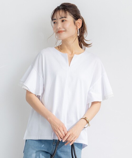 組曲(クミキョク)の「【汗ジミ防止・撥水】GIZAプレーティング天竺袖フリル カットソー(Tシャツ/カットソー・レディース・ピンク系/スカイブルー系/ブラック系/アイボリー系・2)」の3枚目の写真