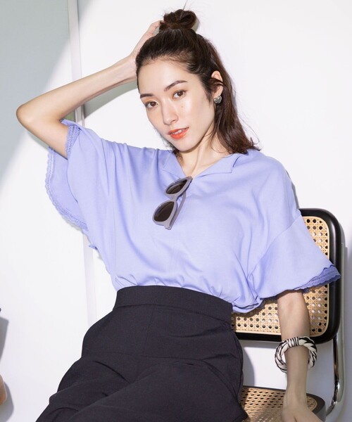 組曲(クミキョク)の「【汗ジミ防止・撥水】GIZAプレーティング天竺袖フリル カットソー(Tシャツ/カットソー・レディース・ピンク系/スカイブルー系/ブラック系/アイボリー系・2)」の4枚目の写真
