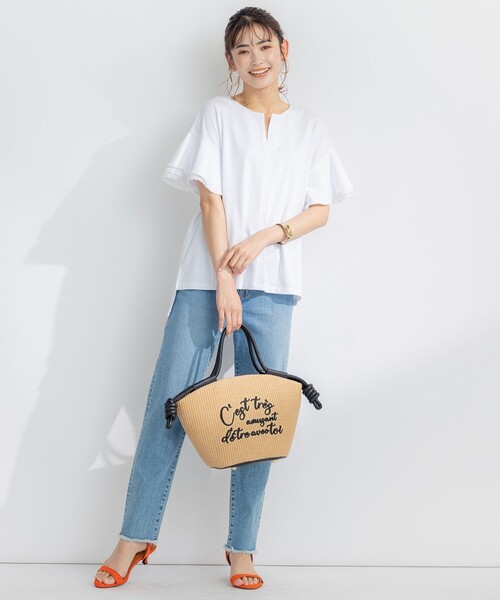 組曲(クミキョク)の「【汗ジミ防止・撥水】GIZAプレーティング天竺袖フリル カットソー(Tシャツ/カットソー・レディース・ピンク系/スカイブルー系/ブラック系/アイボリー系・2)」の7枚目の写真