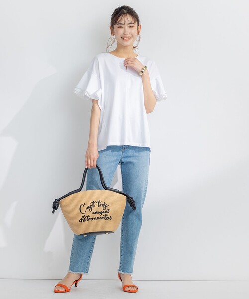 組曲(クミキョク)の「【汗ジミ防止・撥水】GIZAプレーティング天竺袖フリル カットソー(Tシャツ/カットソー・レディース・ピンク系/スカイブルー系/ブラック系/アイボリー系・2)」の8枚目の写真