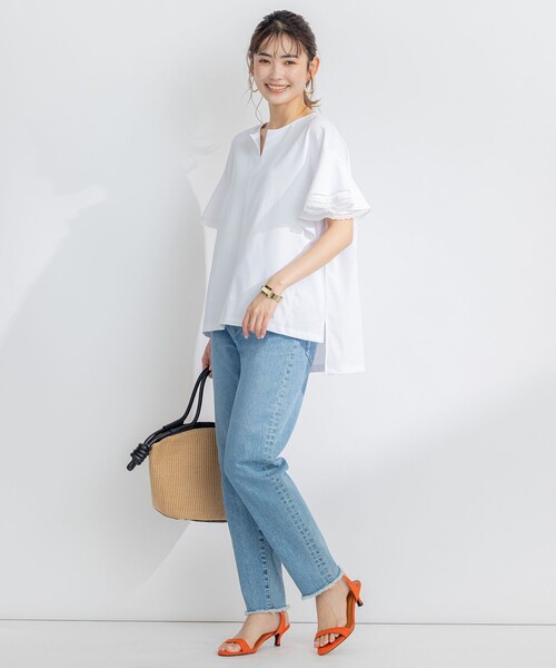 組曲(クミキョク)の「【汗ジミ防止・撥水】GIZAプレーティング天竺袖フリル カットソー(Tシャツ/カットソー・レディース・ピンク系/スカイブルー系/ブラック系/アイボリー系・2)」の10枚目の写真