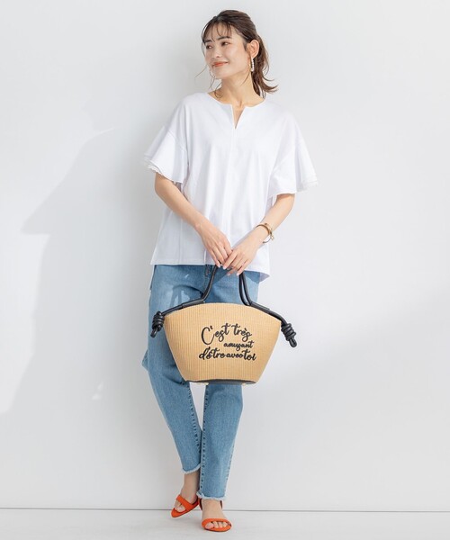 組曲(クミキョク)の「【汗ジミ防止・撥水】GIZAプレーティング天竺袖フリル カットソー(Tシャツ/カットソー・レディース・ピンク系/スカイブルー系/ブラック系/アイボリー系・2)」の11枚目の写真