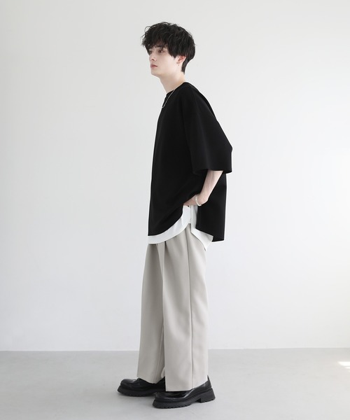 LILL（リル）の「ドレープセンタープレスセミワイドスラックスパンツ（スラックス・メンズ・ライトグレー/ブラック・L/M/S/XL）」の11枚目の写真