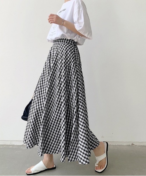 Dream garden（ドリームガーデン）の「ギンガム チェック フレア スカート（スカート・レディース・グレー系/ブラウン系/レッド系/ブルー系/ブラック系・FREE）」の8枚目の写真