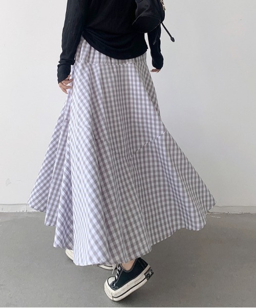 Dream garden（ドリームガーデン）の「ギンガム チェック フレア スカート（スカート・レディース・グレー系/ブラウン系/レッド系/ブルー系/ブラック系・FREE）」の10枚目の写真