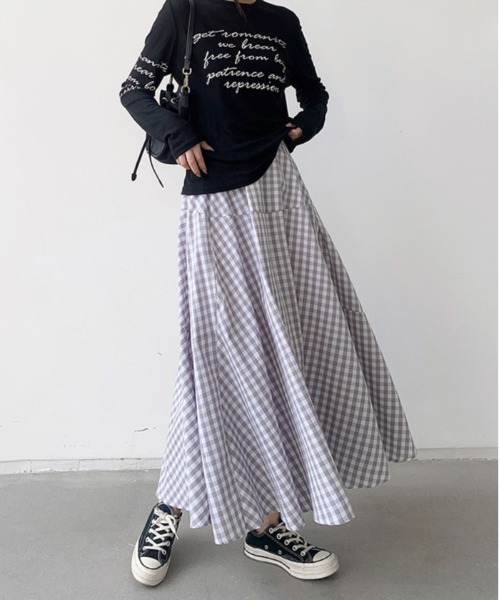 Dream garden（ドリームガーデン）の「ギンガム チェック フレア スカート（スカート・レディース・グレー系/ブラウン系/レッド系/ブルー系/ブラック系・FREE）」の9枚目の写真