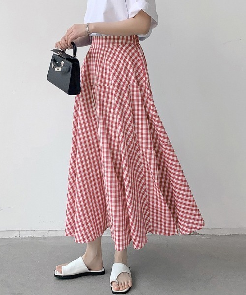 Dream garden（ドリームガーデン）の「ギンガム チェック フレア スカート（スカート・レディース・グレー系/ブラウン系/レッド系/ブルー系/ブラック系・FREE）」の17枚目の写真