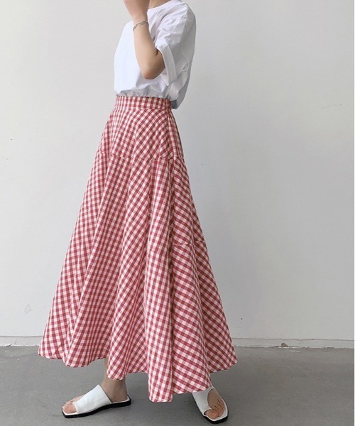 Dream garden（ドリームガーデン）の「ギンガム チェック フレア スカート（スカート・レディース・グレー系/ブラウン系/レッド系/ブルー系/ブラック系・FREE）」の18枚目の写真