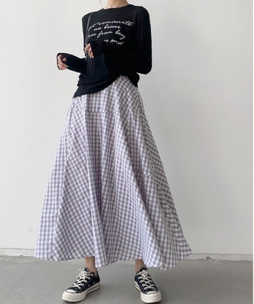 Dream garden（ドリームガーデン）の「ギンガム チェック フレア スカート（スカート・レディース・グレー系/ブラウン系/レッド系/ブルー系/ブラック系・FREE）」の20枚目の写真