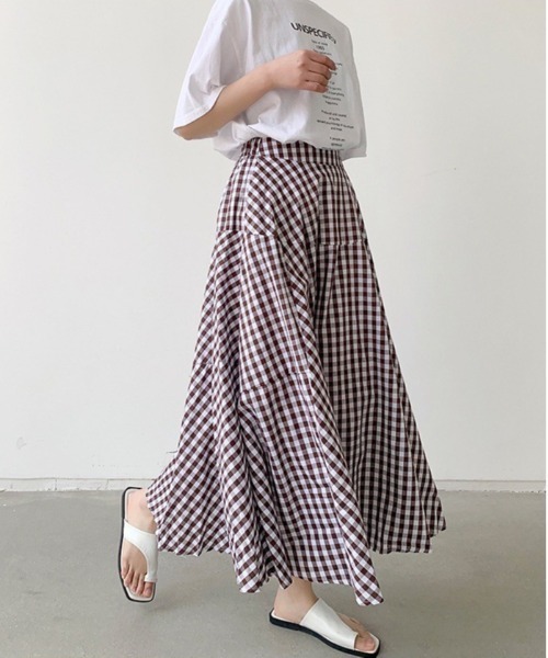 Dream garden（ドリームガーデン）の「ギンガム チェック フレア スカート（スカート・レディース・グレー系/ブラウン系/レッド系/ブルー系/ブラック系・FREE）」の11枚目の写真