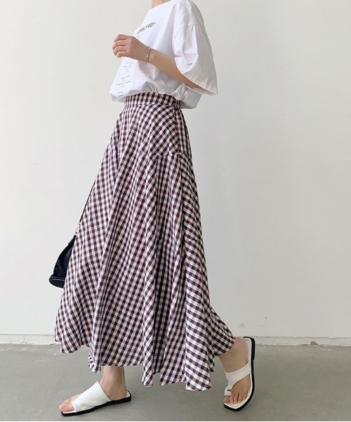 Dream garden（ドリームガーデン）の「ギンガム チェック フレア スカート（スカート・レディース・グレー系/ブラウン系/レッド系/ブルー系/ブラック系・FREE）」の13枚目の写真