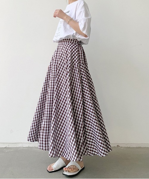 Dream garden（ドリームガーデン）の「ギンガム チェック フレア スカート（スカート・レディース・グレー系/ブラウン系/レッド系/ブルー系/ブラック系・FREE）」の12枚目の写真