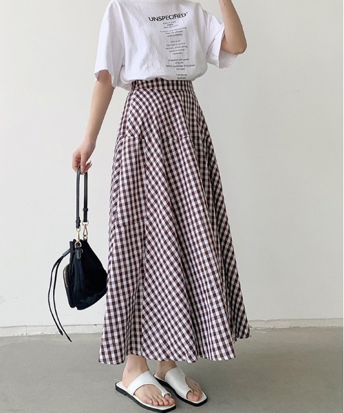 Dream garden（ドリームガーデン）の「ギンガム チェック フレア スカート（スカート・レディース・グレー系/ブラウン系/レッド系/ブルー系/ブラック系・FREE）」の14枚目の写真