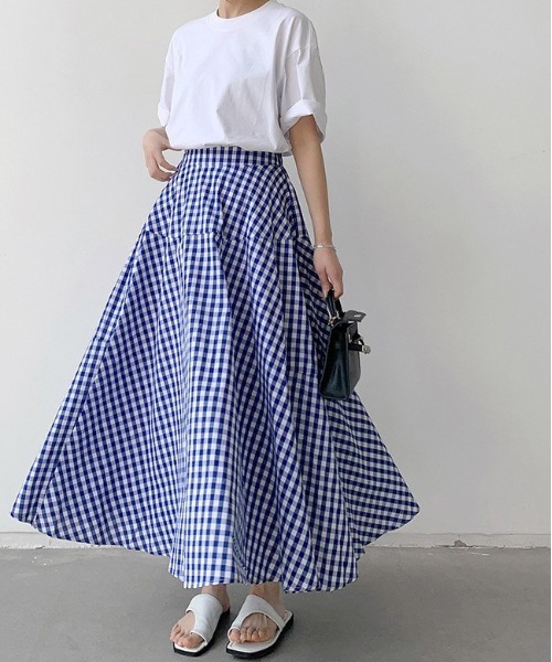 Dream garden（ドリームガーデン）の「ギンガム チェック フレア スカート（スカート・レディース・グレー系/ブラウン系/レッド系/ブルー系/ブラック系・FREE）」の16枚目の写真