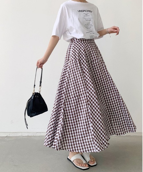 Dream garden（ドリームガーデン）の「ギンガム チェック フレア スカート（スカート・レディース・グレー系/ブラウン系/レッド系/ブルー系/ブラック系・FREE）」の21枚目の写真