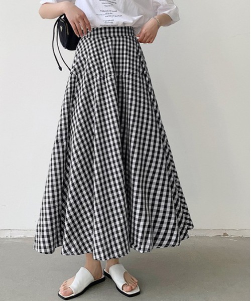 Dream garden（ドリームガーデン）の「ギンガム チェック フレア スカート（スカート・レディース・グレー系/ブラウン系/レッド系/ブルー系/ブラック系・FREE）」の22枚目の写真