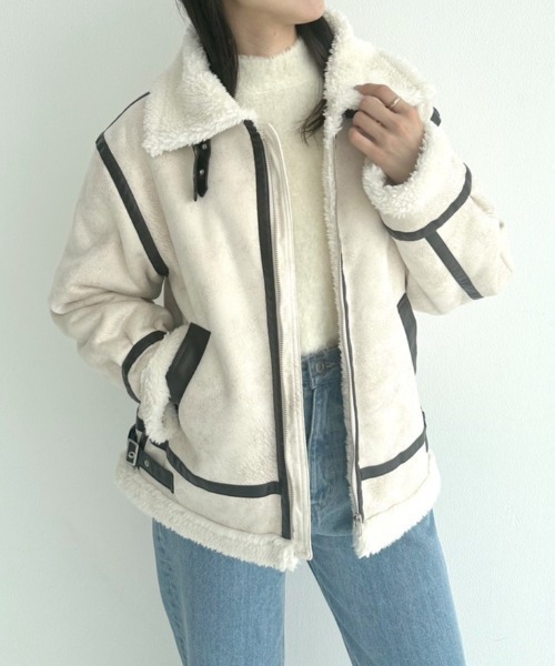 OLIVE des OLIVE（オリーブデオリーブ）の「【WEB限定】ヴィンテージ風フライトジャケット　1032070040（ライダースジャケット・レディース・オフホワイト/ブラック・FREE）」の7枚目の写真