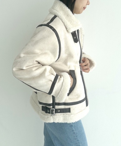 OLIVE des OLIVE（オリーブデオリーブ）の「【WEB限定】ヴィンテージ風フライトジャケット　1032070040（ライダースジャケット・レディース・オフホワイト/ブラック・FREE）」の8枚目の写真