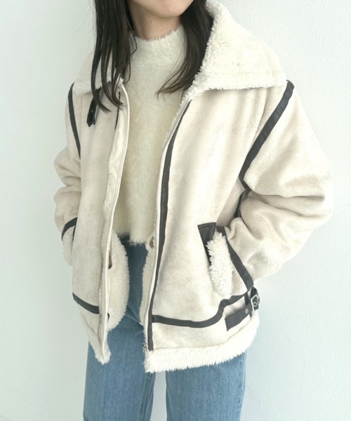 OLIVE des OLIVE（オリーブデオリーブ）の「【WEB限定】ヴィンテージ風フライトジャケット　1032070040（ライダースジャケット・レディース・オフホワイト/ブラック・FREE）」の10枚目の写真