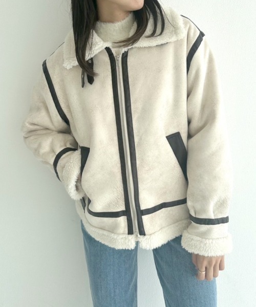 OLIVE des OLIVE（オリーブデオリーブ）の「【WEB限定】ヴィンテージ風フライトジャケット　1032070040（ライダースジャケット・レディース・オフホワイト/ブラック・FREE）」の3枚目の写真