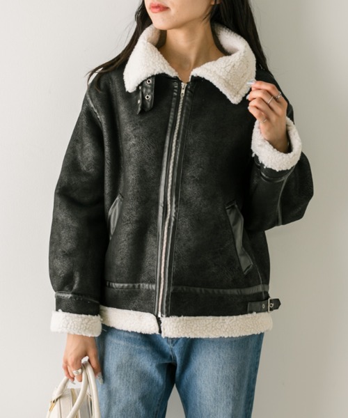 OLIVE des OLIVE（オリーブデオリーブ）の「【WEB限定】ヴィンテージ風フライトジャケット　1032070040（ライダースジャケット・レディース・オフホワイト/ブラック・FREE）」の20枚目の写真