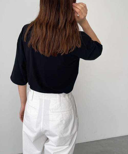 CANAL JEAN(キャナルジーン)の「RED CHOP WORKS ボックスTシャツ(Tシャツ/カットソー・レディース・ホワイト/ブラック・ONE SIZE)」の4枚目の写真