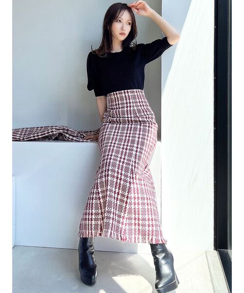 RESEXXY（リゼクシー）の「ツイードマーメイドスカート【セットアップ着用可能】（スカート・レディース・ブラック/レッド/グリーン・FREE）」の9枚目の写真