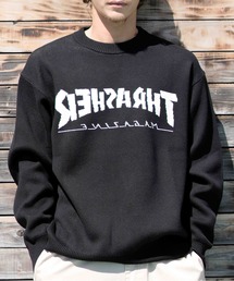 【ムラサキスポーツ別注】THRASHER/スラッシャー セーター バックワードロゴ ビックシルエット クルーネックニット  23MS-SW1