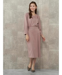 Perfect Suit FActory | 【お仕事OK】ダブルツイル　ラップ風ストレートスカート　ピンク/カーキ(スカート)