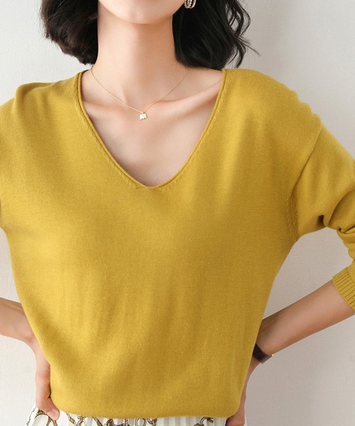 aimoha（アイモハ）の「ベーシック　Vネックニットトップス（ニット/セーター・レディース・パープル/ブルー/ブラック/ホワイト・LARGE/MEDIUM/X-LARGE）」の10枚目の写真