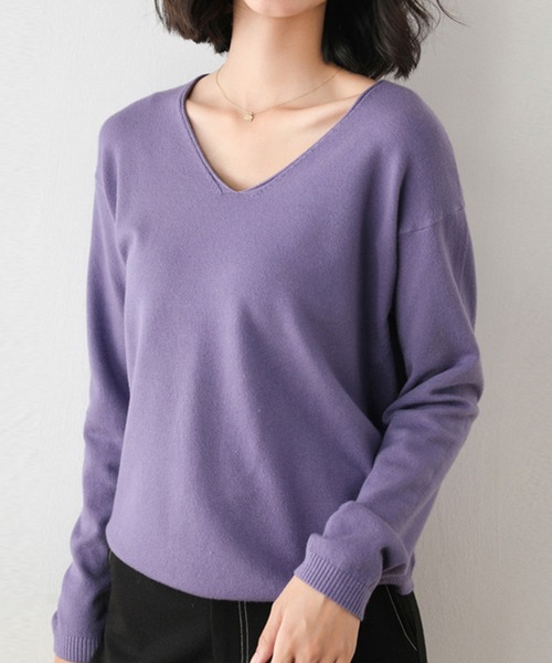 aimoha（アイモハ）の「ベーシック　Vネックニットトップス（ニット/セーター・レディース・パープル/ブルー/ブラック/ホワイト・LARGE/MEDIUM/X-LARGE）」の20枚目の写真