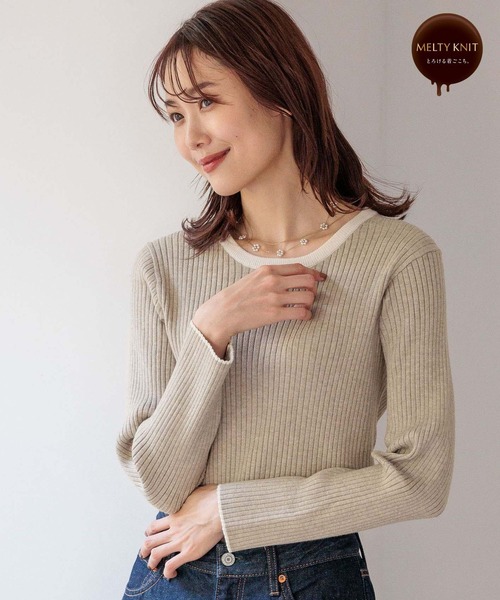 GLOBAL WORK(グローバルワーク)の「メルティリブクルーネックプルオーバー/904803(ニット/セーター・レディース・ベージュ系その他/ベージュ系その他3/アイボリー/その他/ブラック系その他/ホワイト系その他/ブラック系その他2/ブラック/ホワイト系その他2/ブラウン系その他/グリーン系その他・MEDIUM/LARGE)」の9枚目の写真