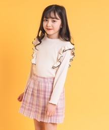 【伸縮性・保温性バツグン】ショルダーフリルデザインリブトップス